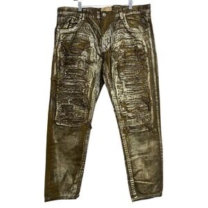 Grindhouse Jeans Gold Metallic Sz 40 Thrashed Biker Moto Grunge Y2K Streetwear